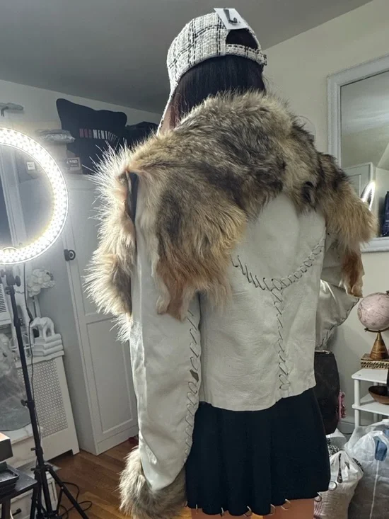 Lux Genuine Fox Fur & White Leather Vintage Jacket - Picture 7 of 16